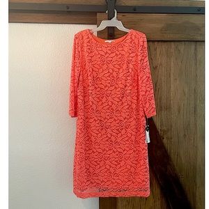 Coral, Lace Dress w/ Mid-Sleeve